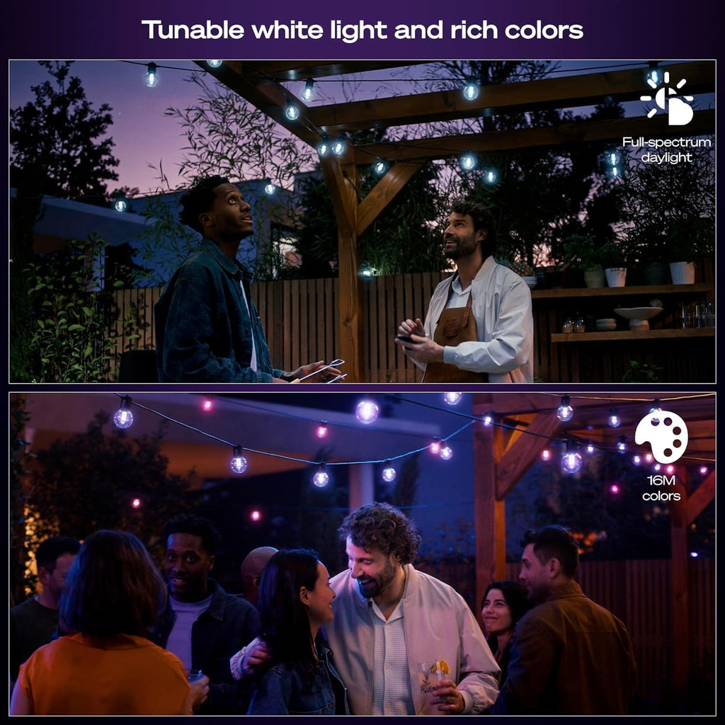 Philips Hue Festavia Globe Outdoor String Lights, White & Color Ambiance, 45ft,16 Bulbs, Dimmable, Control with Hue App or Voice, Bridge Required