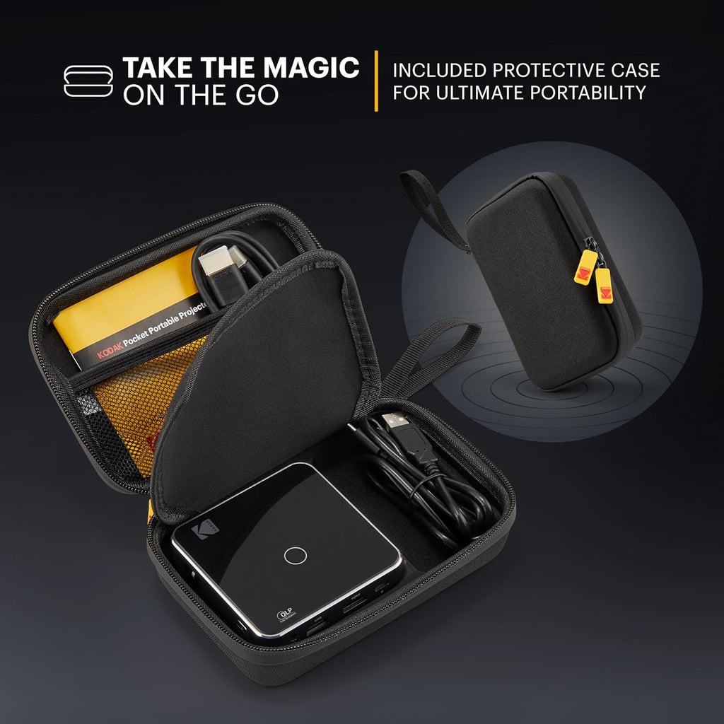 KODAK Luma 75 Mini Pocket Projector - Black, 2-Hour Runtime - 1080p HD DLP Projector - 100-Inch Screen Portable Display - Lightweight Camping Device