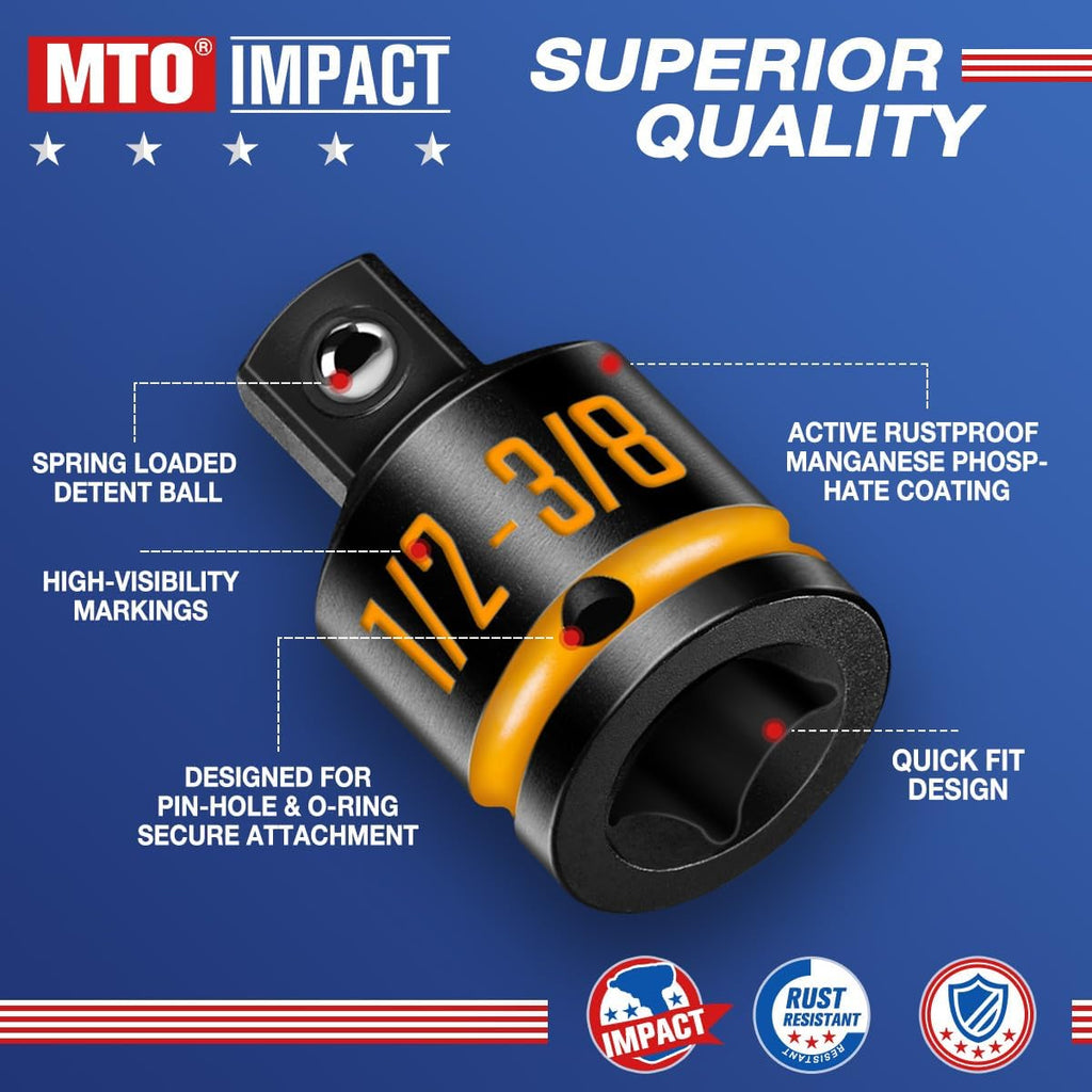 2-Pack 1/2" Female to 3/8" Male Impact Socket Adapters, with Paint-Filled Markings, CR-MO Steel, for Impact Wrench Conversions
