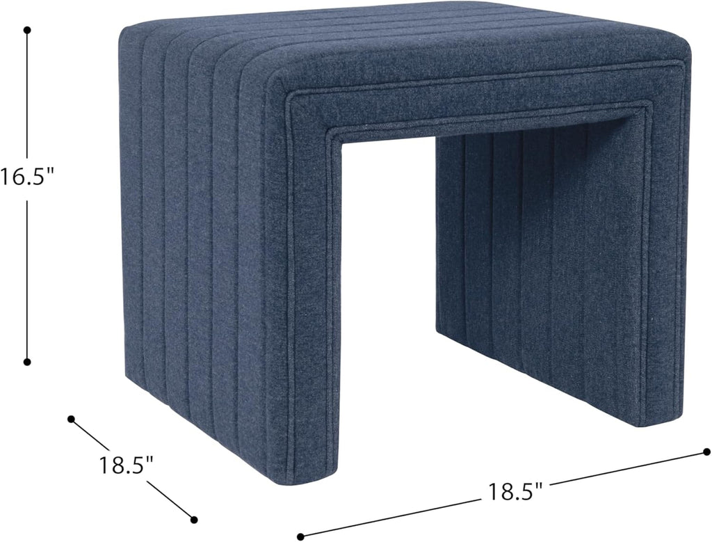 HomePop Modern Channel Tufted Ottoman|Homepop Home Décor|Ottoman for Living Room & Bedroom - Blue Woven Fabric