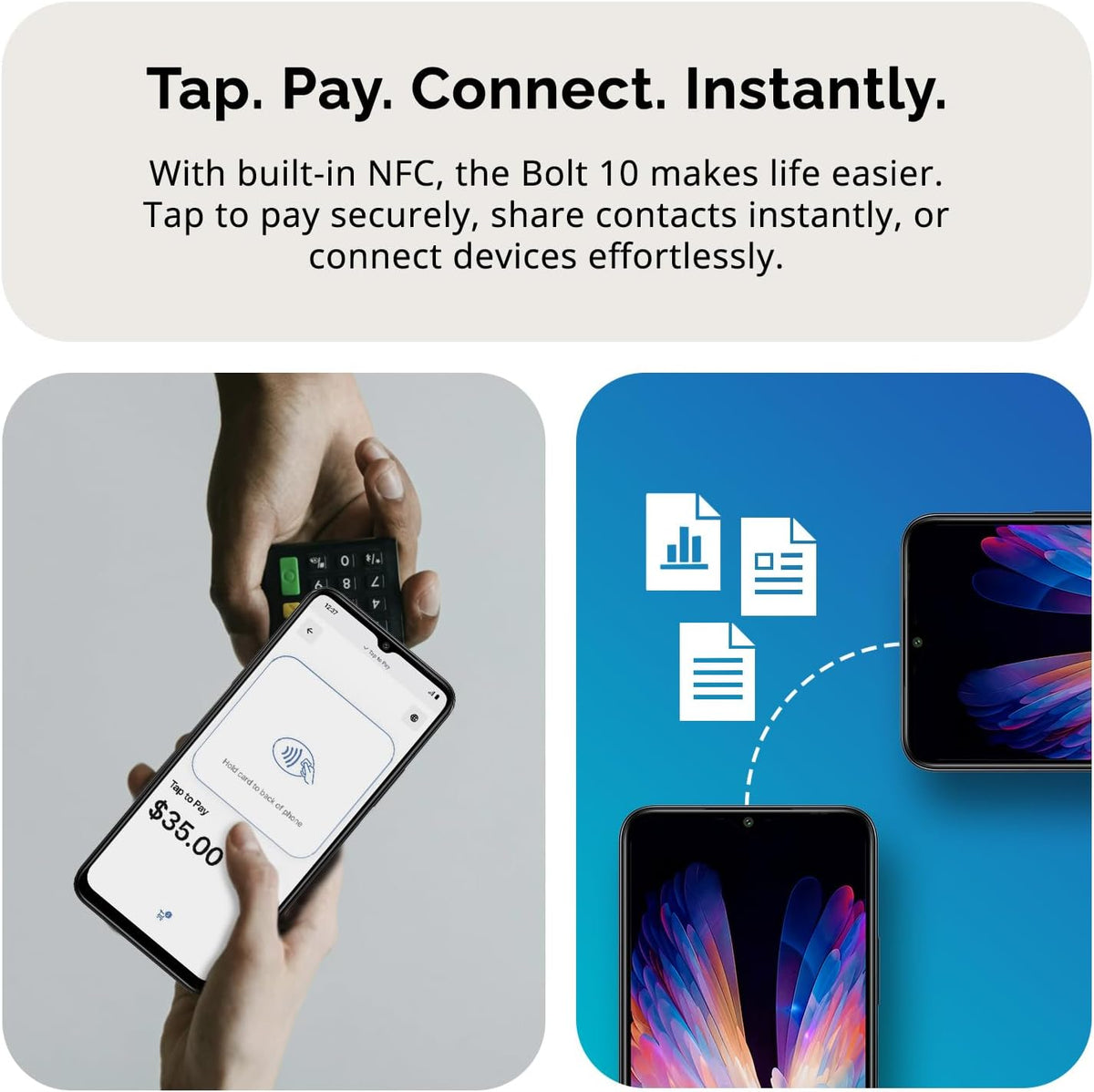 Bolt 10 | Dual SIM | Unlocked Smartphone | Android 14 | 2 Day Battery | NFC | 6.56” HD+ Display | 4GB + 3GB VRAM | 128GB Storage | 16MP Dual Camera | Fingerprint | T-Mobile, Metro, Mint | Charcoal