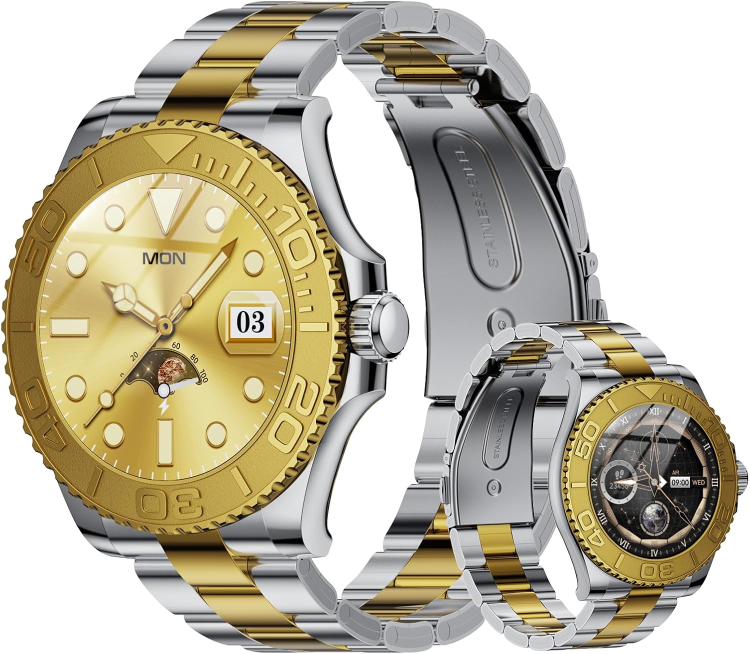 J-CD Smart Watch for Men, 1.32 inch HD Screen, Support Make&Receive Call/Sleep Tracker/Sports Mode, Fitness Tracker Watch, Stainless Steel Band, Waterproof (Gold)
