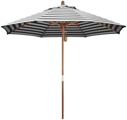 210/270Cm Outdoor Parasol Umbrella,Wood Garden Umbrella,Beach Umbrella Height-Adjustable,Patio Umbrella with 8 Ribs,Uv Protection,Market Table Umbrella with Ventilation,Black+White-9Ft/2.7M