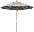 210/270Cm Outdoor Parasol Umbrella,Wood Garden Umbrella,Beach Umbrella Height-Adjustable,Patio Umbrella with 8 Ribs,Uv Protection,Market Table Umbrella with Ventilation,Black+White-9Ft/2.7M