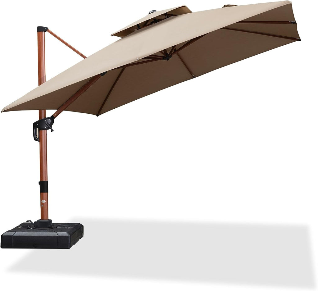 PURPLE LEAF 10' X 10' Patio Large Cantilever Umbrella Outdoor Square Wood Umbrellas Offset Umbrella Heavy Duty Sun Umbrellas for Garden Deck Pool, Spectrum Sand