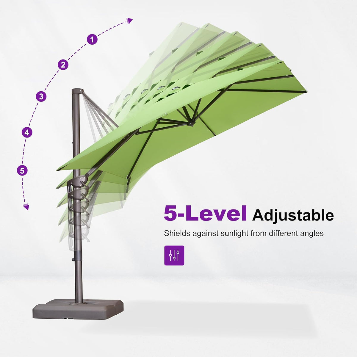 PURPLE LEAF 10' X 10' Patio Cantilever Umbrella with Base Included Antique Bronze Square Outdoor Umbrella with 360° Rotation and Aluminum Offset Hanging for Garden Backyard Pool, Green