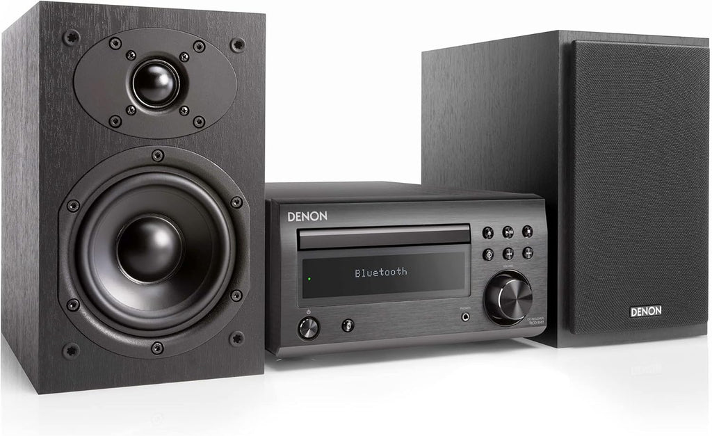 Denon D-M41 Home Theater Mini Amplifier and Bookshelf Speaker Pair - Compact HiFi CD Stereo System with Speakers, FM/AM Tuner, Wireless Bluetooth Amplifier | Perfect for Small Rooms and Home Cinema
