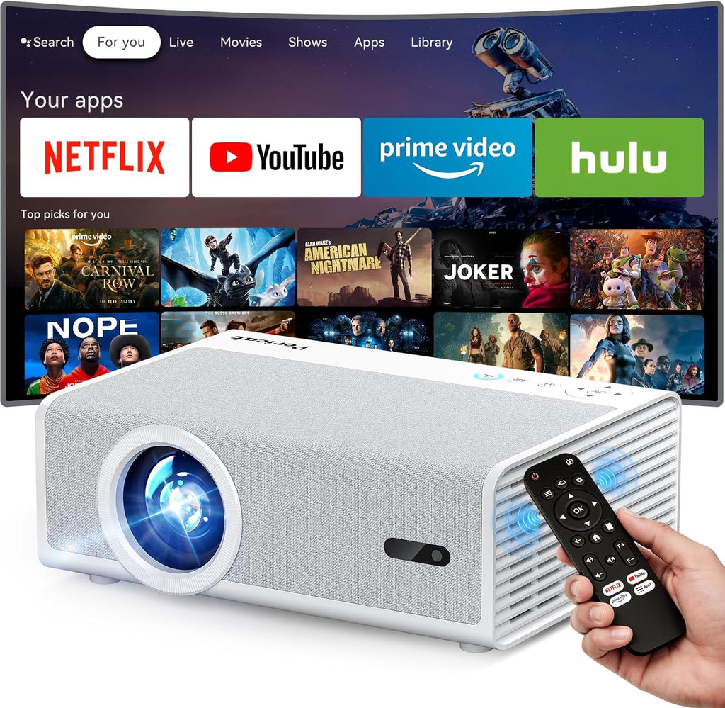 【Officially-Licensed APP & 1800 ANSI】Smart Projector with WiFi and Bluetooth, Pericat 4K Support Portable Outdoor Movie Bluetooth Proyector, Native 1080P Projector for Bedroom/ Home / Wall /Ceilling