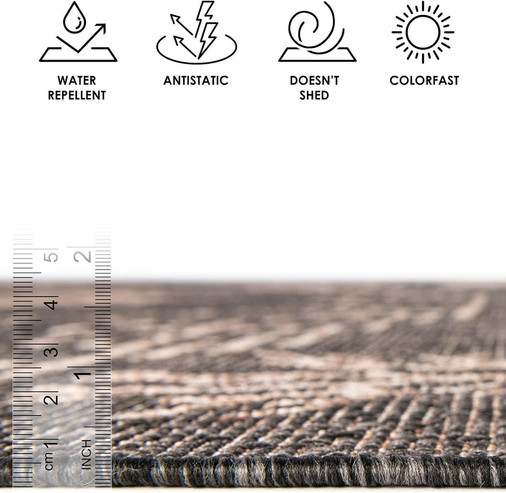 Rugs.com - Outdoor Coastal Rug – 5' 3 x 7' 1 Black Indoor/Outdoor Rug Easy-Clean Flatweave Perfect for Patio Deck and Porch