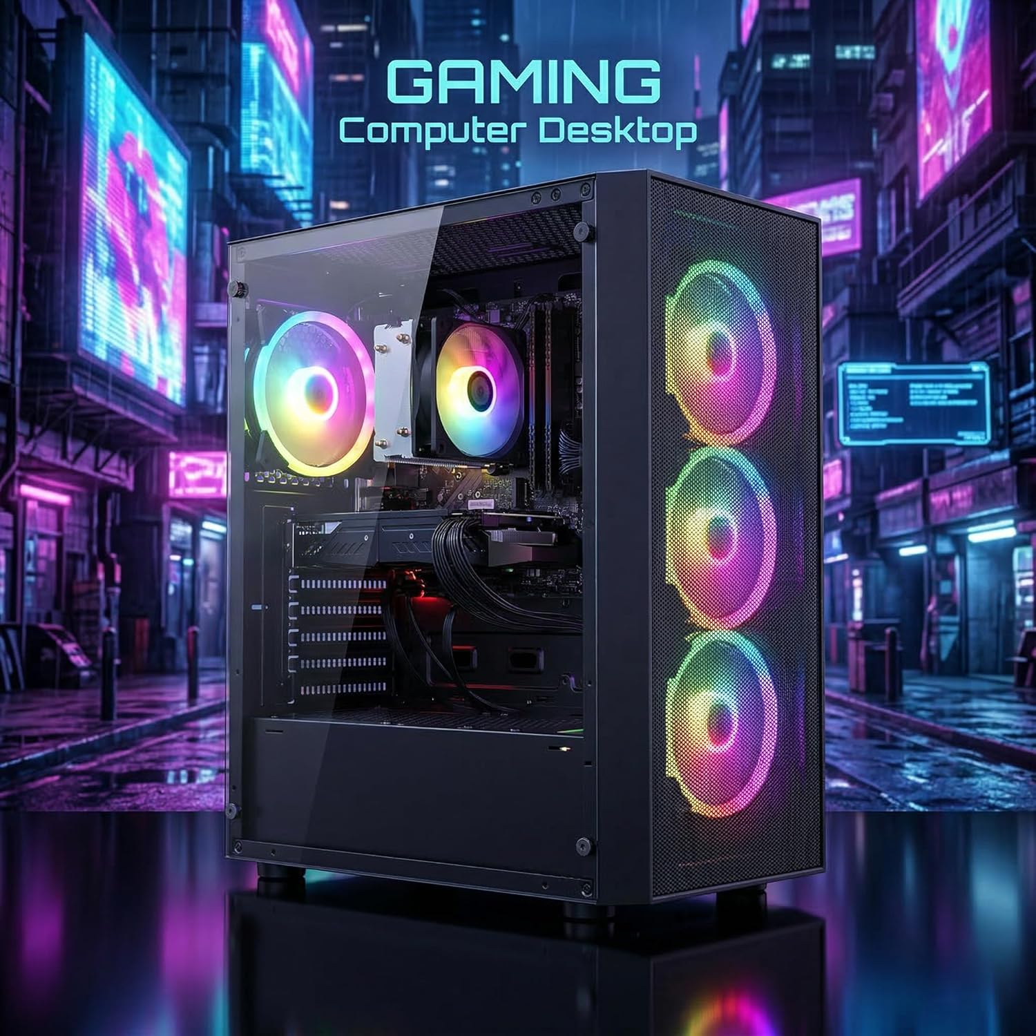 STGAubron Gaming PC Computer Desktop, AMD Ryzen 7 5700G up to 4.6G, GeForce RTX 2060 6G, 16G DDR4, 1T SSD, WiFi 6, BT 5.2, RGB Fan x4, Windows 11 Home