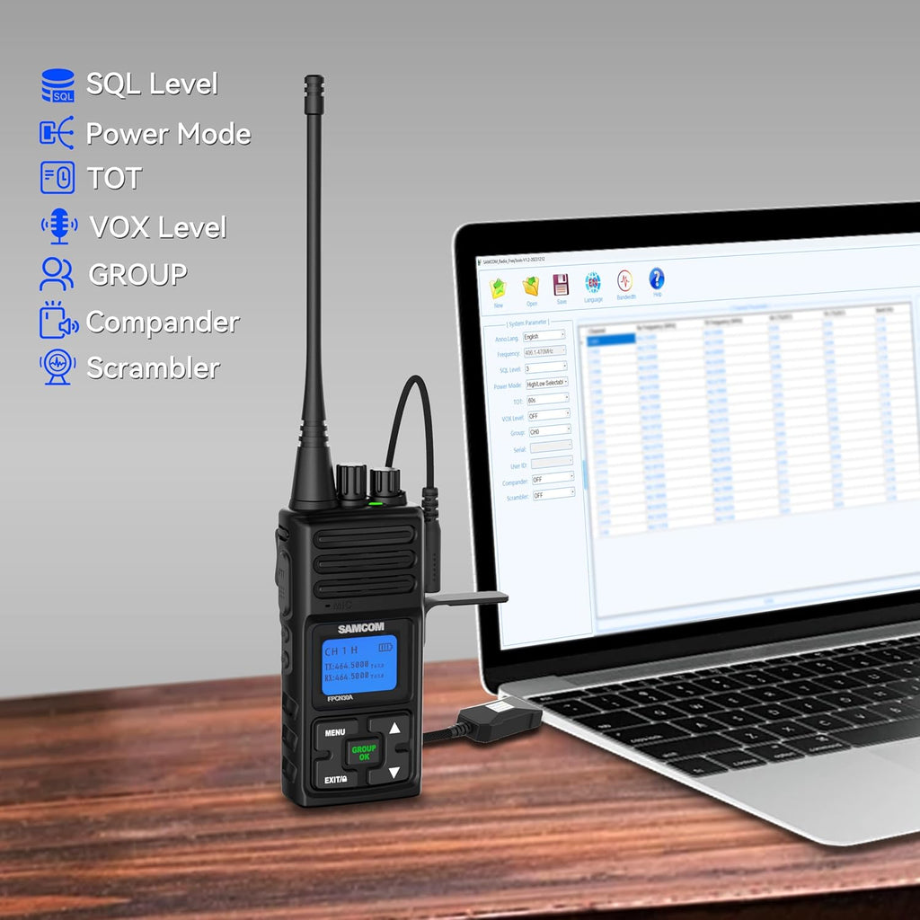 SAMCOM FPCN30A Radios Walkie Talkies Long Range Business Commercial Professional UHF 2 Way Radios Two-Way Radio(6 Pack) with 6 Way Multi Gang Charger & Earpieces