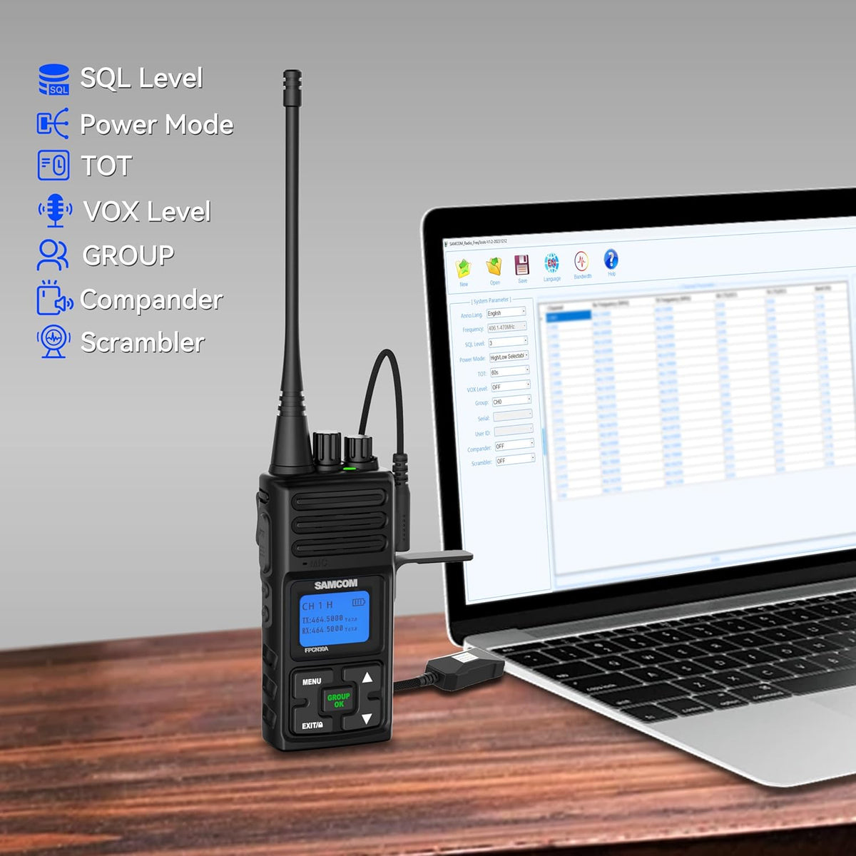 SAMCOM FPCN30A Radios Walkie Talkies Long Range Business Commercial Professional UHF 2 Way Radios Two-Way Radio(6 Pack) with 6 Way Multi Gang Charger & Earpieces