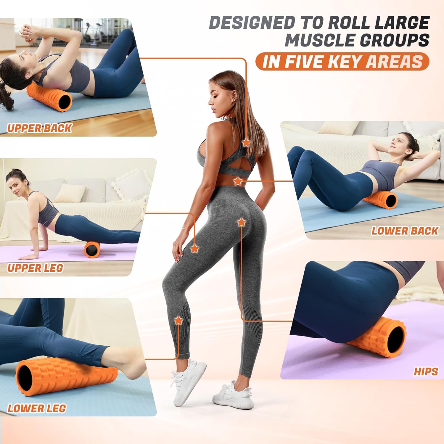 Foam Roller for Deep Tissue Massager, 18" Trigger Point Foam Roller, Patented Exercise Roller for Muscle Recovery, Physical Therapy, Improves Mobility, Fitness, Yoga and Pilates (Orange)