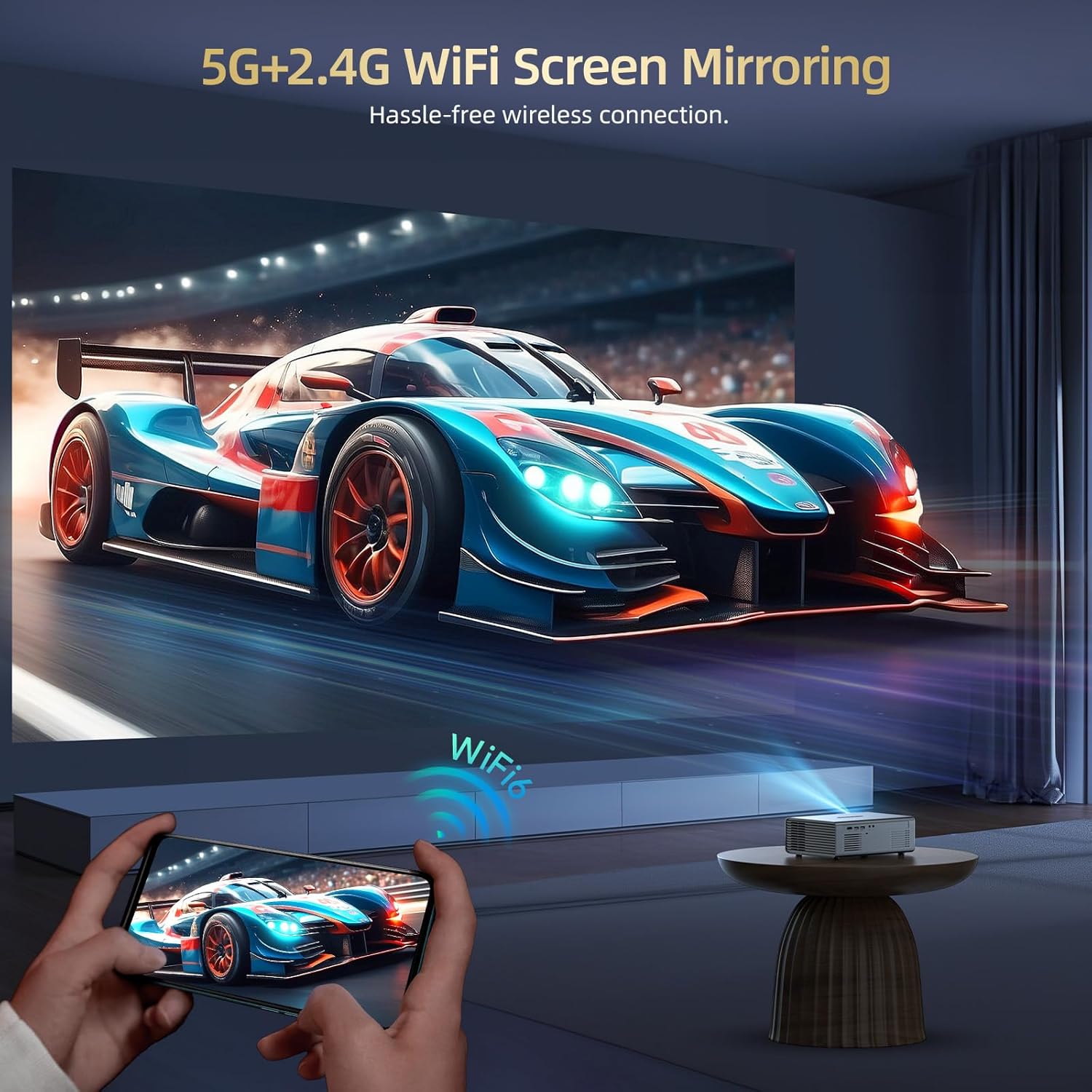 Compatible with Netflix Movie Projector with WiFi6 and Bluetooth5.3, Built-in App Store, Dolby Audio & Electric Focus & Auto Keystone, 4K Support High Brightness Outdoor Projectors, 1080 (Sliver Grey)