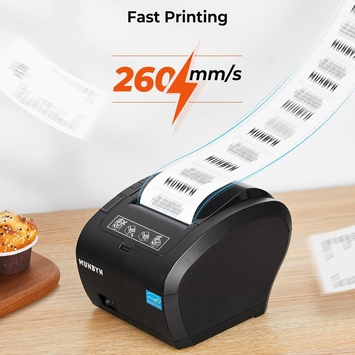 MUNBYN WiFi Receipt Printer with USB Port, 80mm WiFi POS Printer Works with Mac Windows Chromebook Linux Cash Drawer, No Support for Square, Zettle, Shopify, Kyte, Bluetooth or 5G Wi-Fi