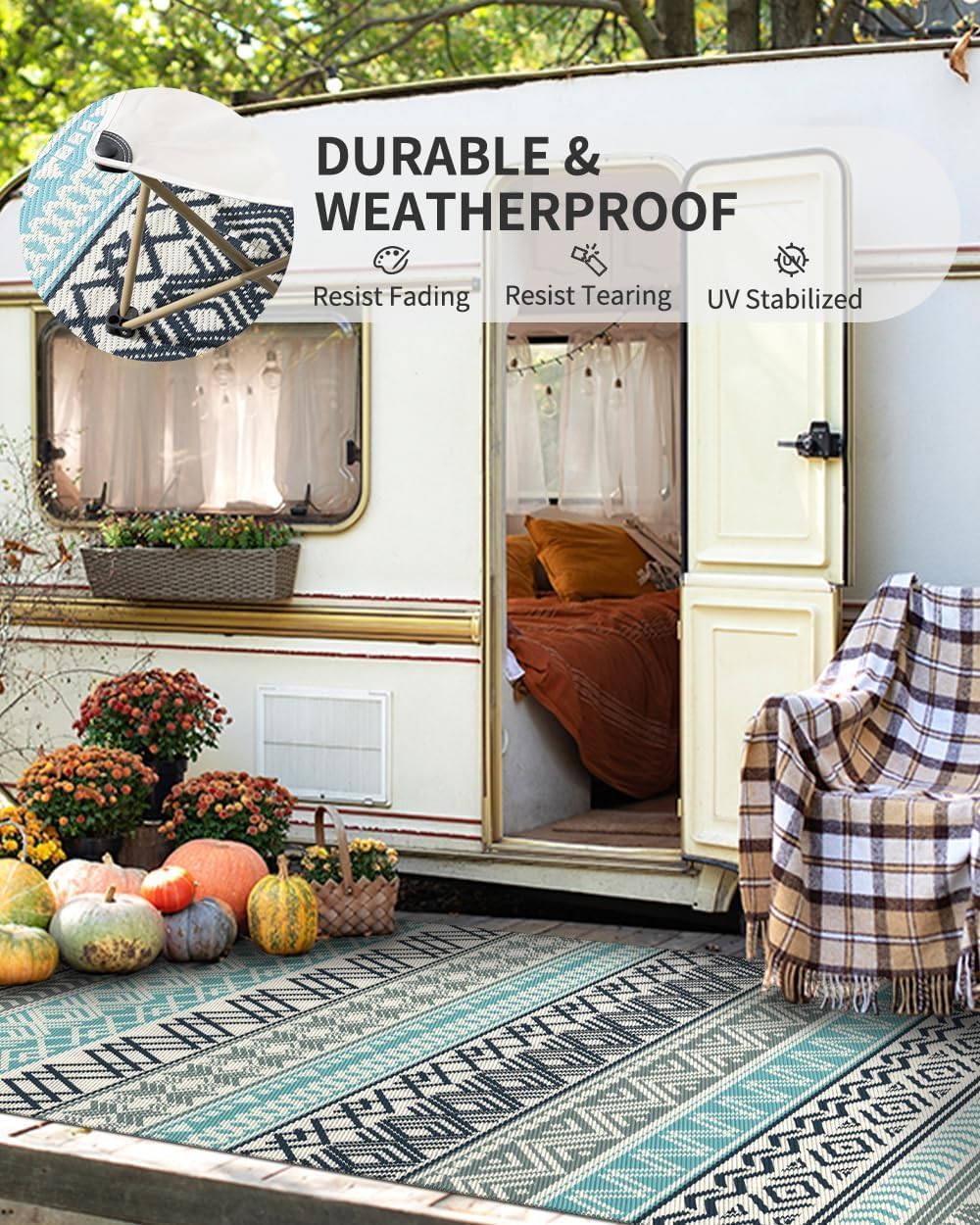MontVoo Outdoor Rug Carpet Waterproof-Patio Rug Mat 10x14 Reversible RV Outdoor Camping Rugs Picnic Beach Mats Plastic Straw Outside Rugs for Balcony Porch Pool Deck Boho Patio Decor