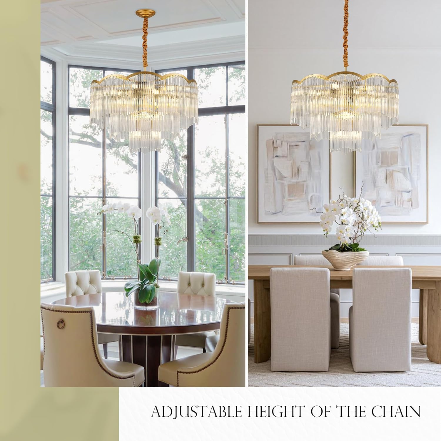 27.75" Gold Clear Glass Crystal Chandelier 14-Light Modern Crystal Pendant Ceiling Light Fixture 4-Tier Luxury Glass Chandeliers,for Dining Room Kitchen Island Living Room Bedroom