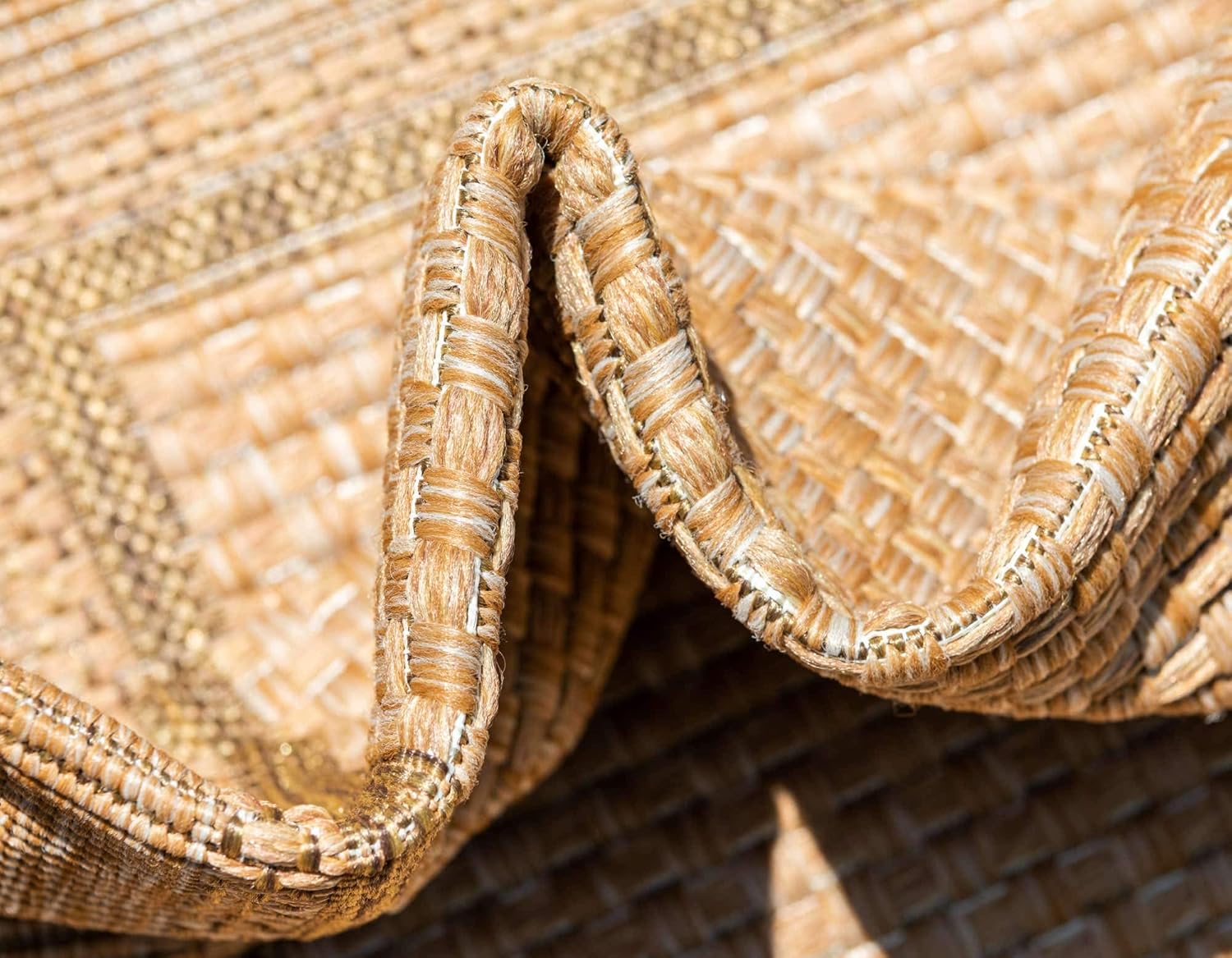 Unique Loom Outdoor Border Collection Area Rug - Multi Border (7' 1" x 10' Rectangle Tan/Light Brown)