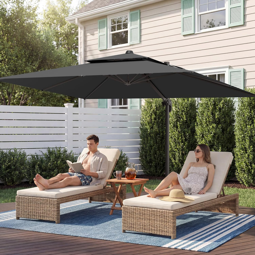 9x12 FT Patio Umbrella, Large Cantilever Rectangular Double Top Heavy Duty Offset Umbrellas with 360° Rotation, Outdoor shade for Garden Deck Pool, Gray