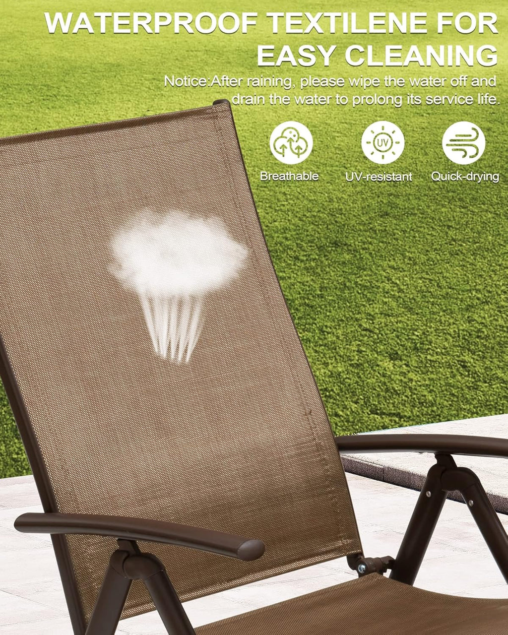 Crestlive Products 2PCS Chaise Lounge Chair Outdoor with 1PC Side Table, Aluminum Folding Patio Recliner Chair, Adjustable 8 Positions Assemble-Free