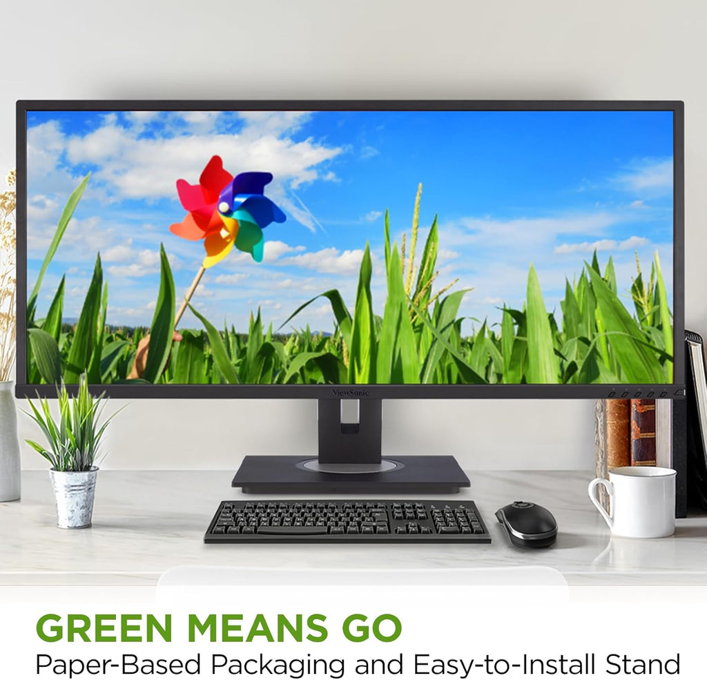 ViewSonic VG3456A 34 Inch 21:9 Ultrawide QHD 1440p IPS Monitor with Ergonomic Design, 100W USB C, Docking Built-in, Gigabit Ethernet RJ54 for Home and Office