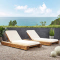 Christopher Knight Home Tory Acacia Wood Chaise Lounge Chair Outdoor Set of 2, Adjustable Backrest Sun Lounger Recliner, Patio Outdoor Chaise Lounge with 4" Thick Water-Resistant Cushions, Teak+Cream