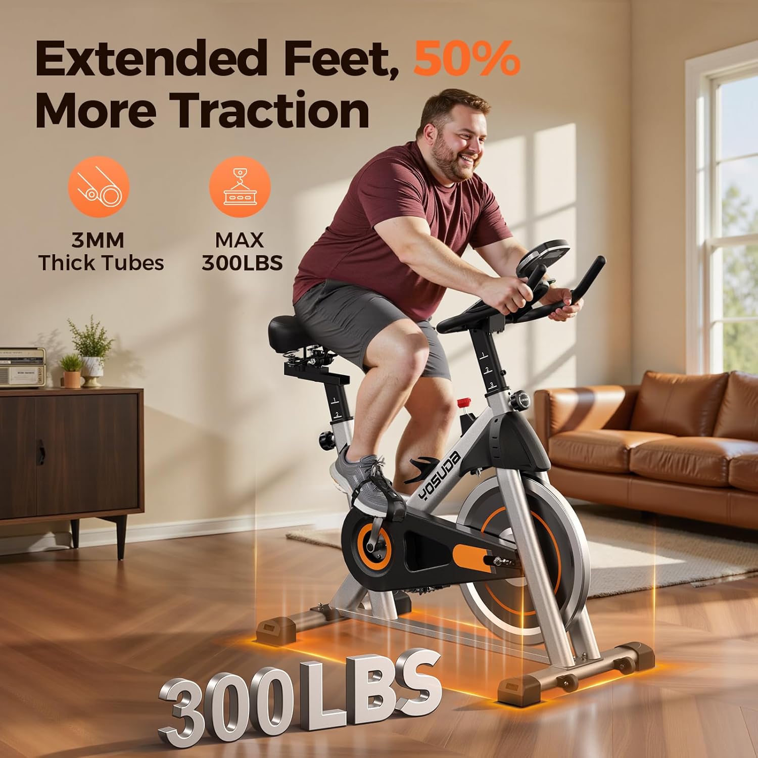 YOSUDA Exercise Bike, Brake Pad Stationary Bike for Home with Exclusive App, Magnetic Indoor Cycling Bike with 300 lb Weight Capacity, Low Noise, Tablet Holder and Fitness Courses for Weight Loss