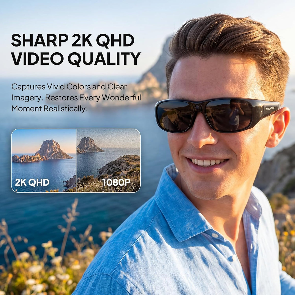 OhO sunshine Anti-Shake Stabilization 2K QHD Camera Sunglasses, Record-While-Charging, Water Resistant & Photochromic Lenses