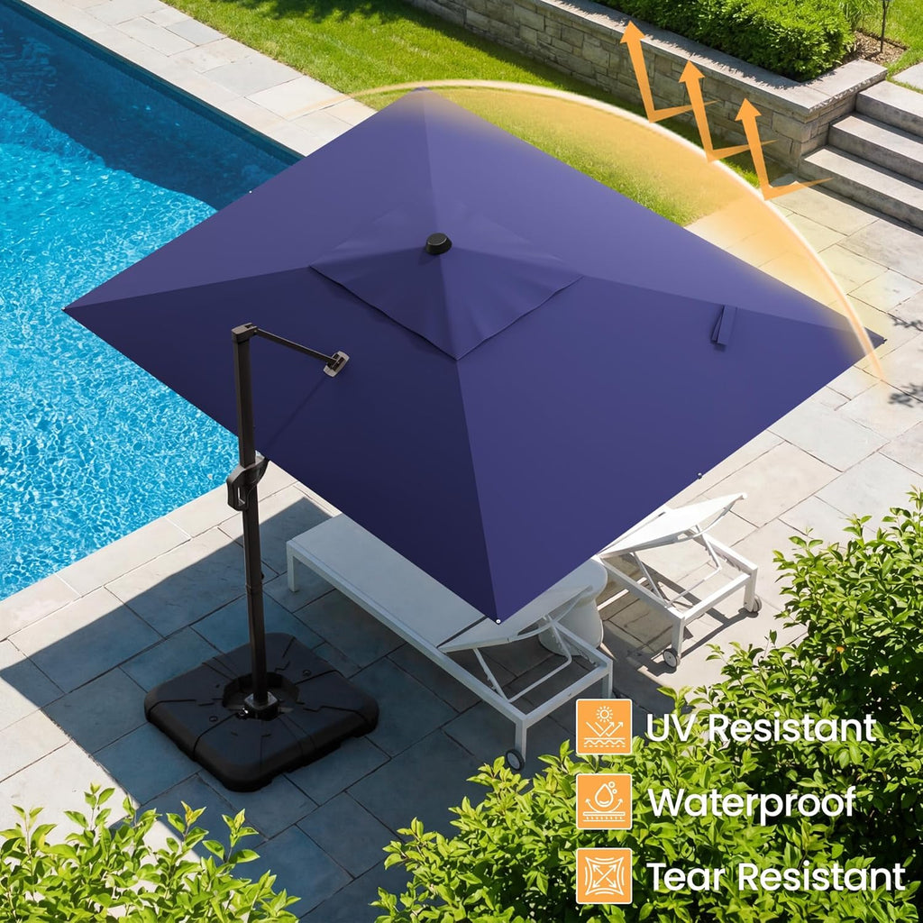 HASLE OUTFITTERS 9x12 FT Patio Cantilever Umbrella with Base, Outdoor Offset Large Rectangular Heavy Duty Umbrellas with 360° Rotation for Pool Garden Deck .Navy