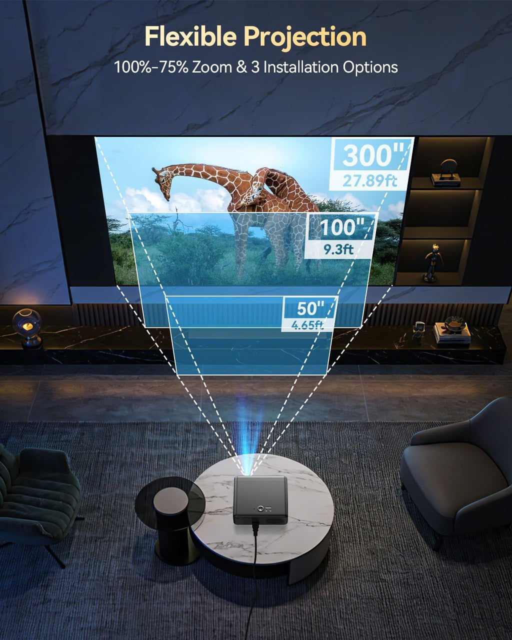 800 ANSI 4K Decoding Projector with WiFi and Bluetooth, Antmap Movie Projector with 5W Immersive Speaker, 300'' Display for Indoor/Outdoor, Home Theater Proyector for phone/Tablet/Laptop/PS5