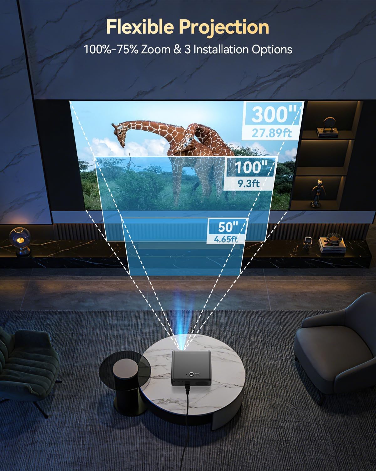 800 ANSI 4K Decoding Projector with WiFi and Bluetooth, Antmap Movie Projector with 5W Immersive Speaker, 300'' Display for Indoor/Outdoor, Home Theater Proyector for phone/Tablet/Laptop/PS5