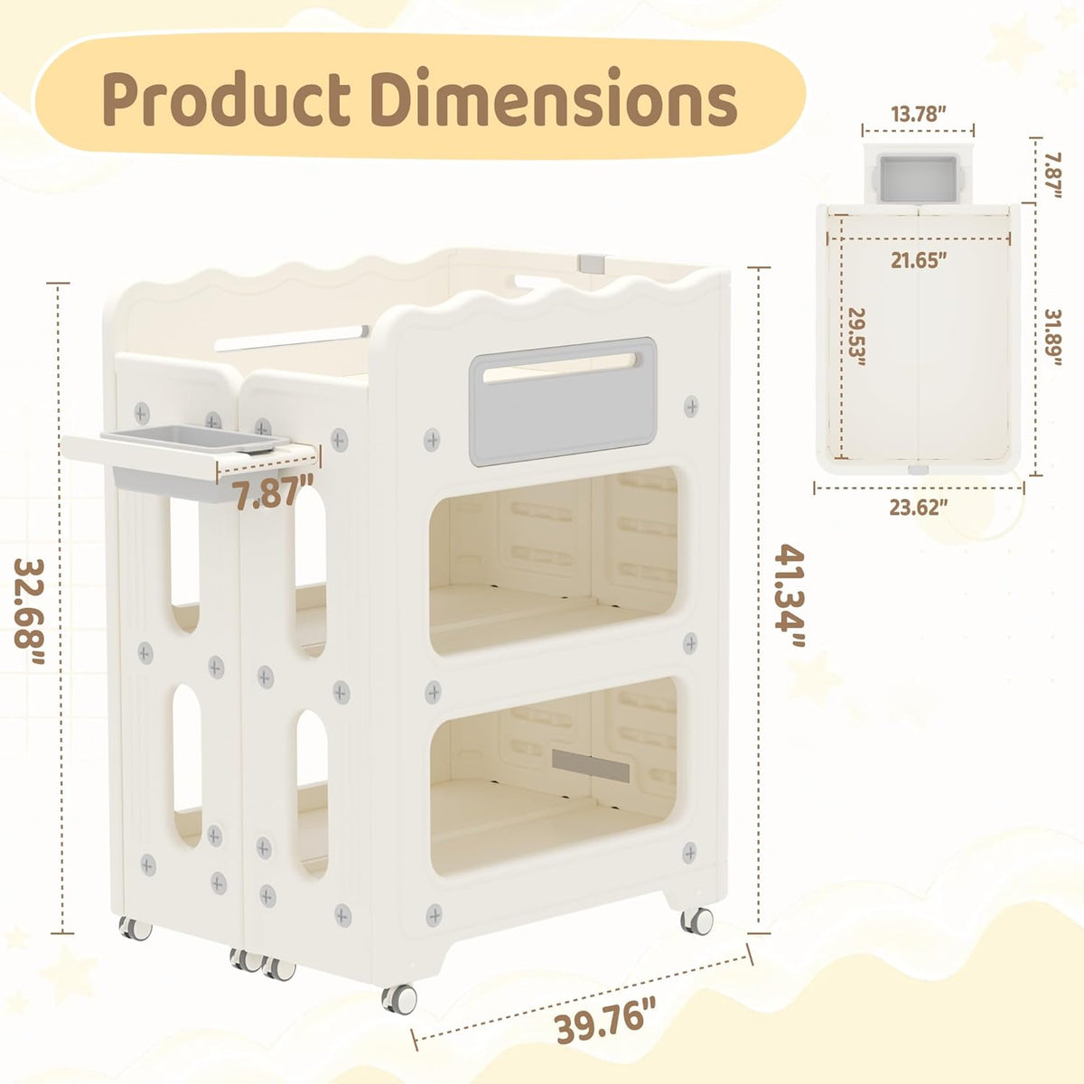 Baby Changing Table, with Lockable Wheels Foldable Portable Diaper Station, Waterproof Nursery Unit for Newborn Infant Essentials Storage Baskets & Cradle Travel-Friendly Easy-Clean Surface Compact