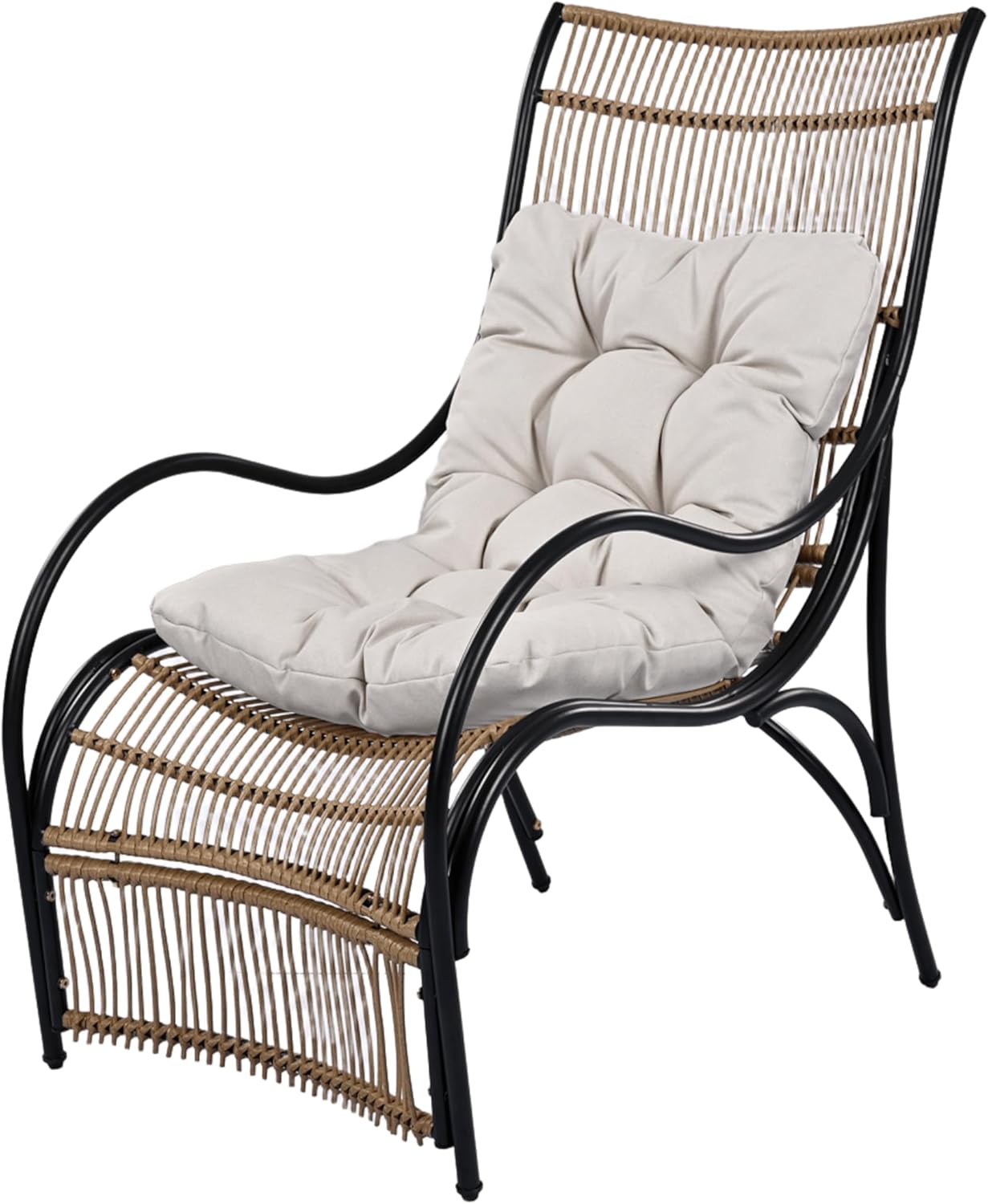 Merax 3-Pieces Patio Furniture Set, Wicker Outdoor Lounge Chairs with Footrest and Acacia Wood Table for Garden, Lawn, Pool, Balcony, Thick Soft Cushion Seating, Natural