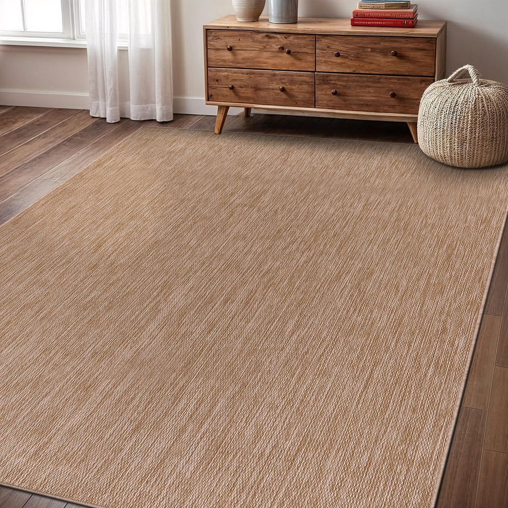 Washable Indoor Outdoor Rug 10x14 Weather Resistant Area Rugs Modern Solid Jute Rug for Porch Deck Balcony Backyard Patio Outside Carpet (10 X 14 Jute Beige)