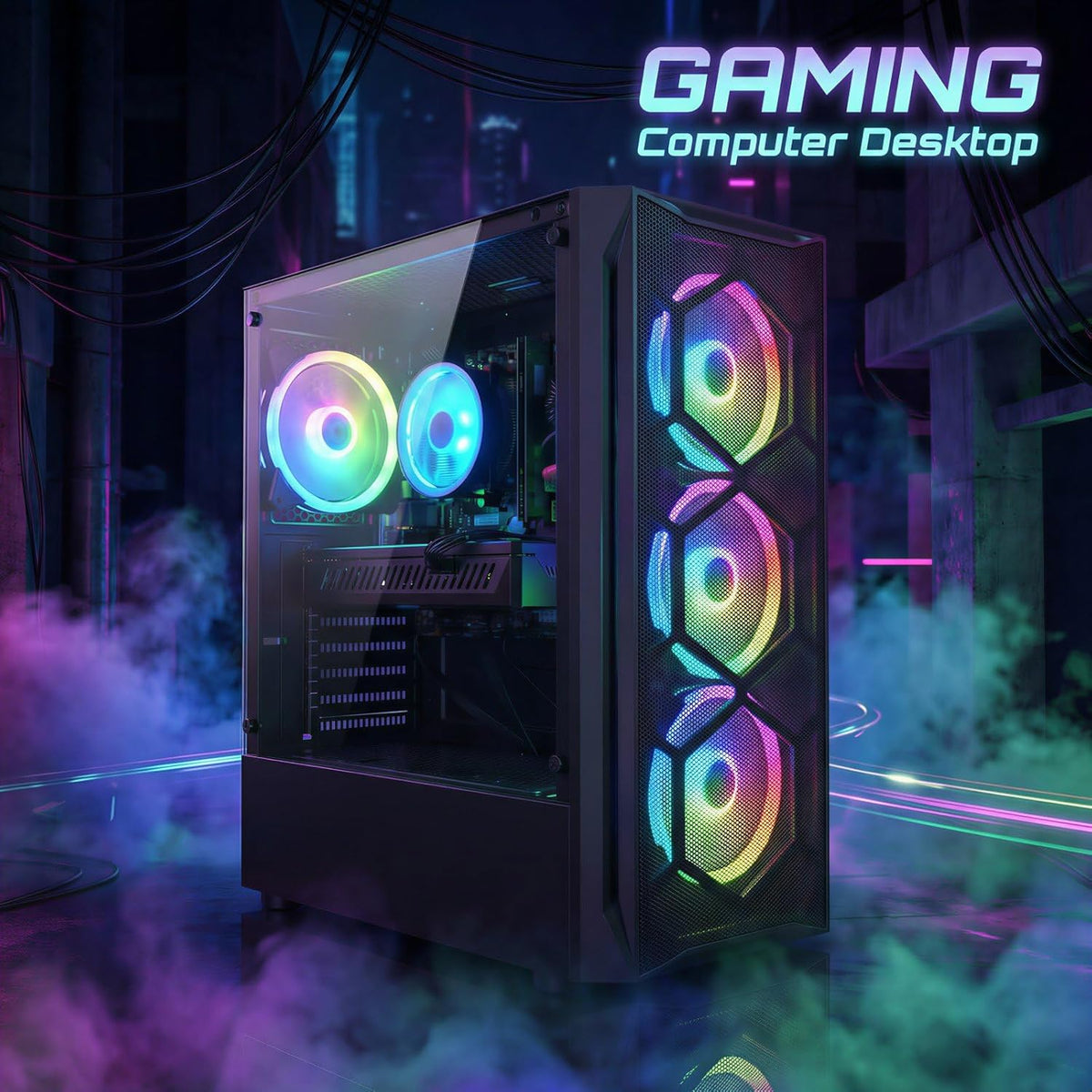 STGAubron Gaming PC Desktop Computer, Intel Core i7 8th Gen up to 4.1G, Radeon RX 580 8G, 16GB DDR4, 1TB SSD, WiFi 6, BT 5.2, RGB Fan x4, Windows 11 Home