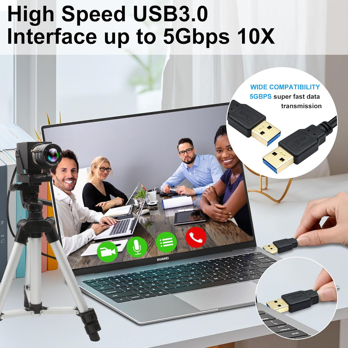4K 60fps High Speed Camera USB3.0 & HDMI Dual Simultaneous Output 3X Manual CS-Mount Varifocal Lens with 2X Digital Zoom H.264 Security Camera for Computers TVs Projectors Video Conferences