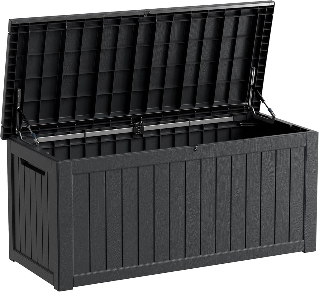 TARKARI 270 Gallon Resin Deck Box, Waterproof Outdoor Storage Box, Lockable for Patio Furniture, Garden Tools, Pool Accessories, UV-Resistant for All Weather Use, Black