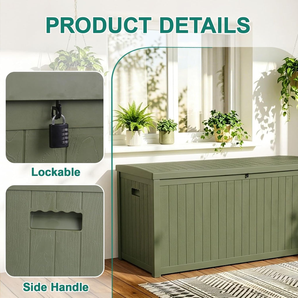 EHHLY Outdoor Storage Box Large-120 Gallon Deck Box with Hydraulic Pistons&Lockable Secure, Waterproof Resin Package Delivery Box for Outside Porch, Curbside, Patio, Home