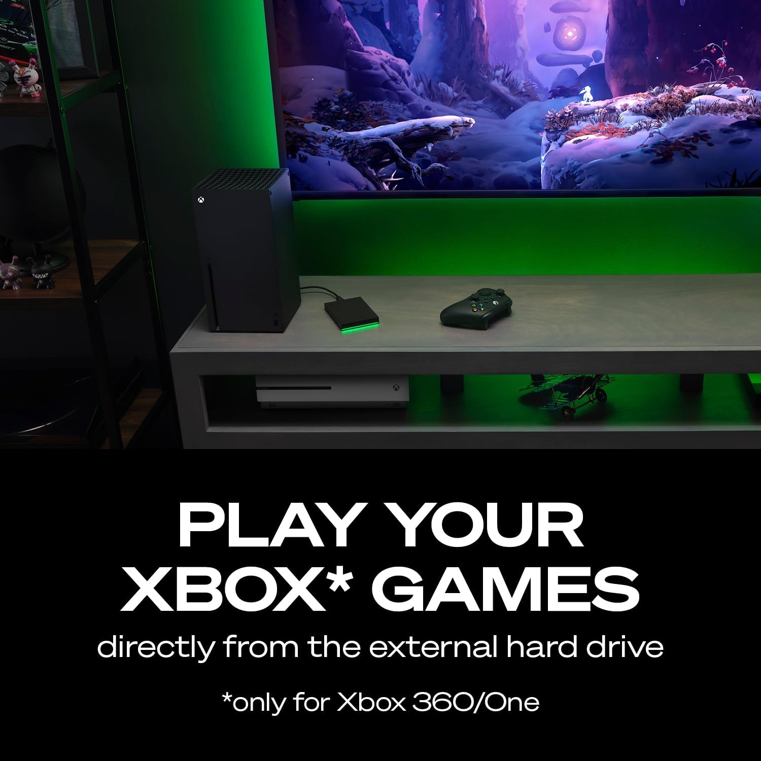 Seagate Game Drive for Xbox 5 TB External Hard Drive Portable HDD - USB 3.2 Gen 1, Black with Built-in Green LED bar, Xbox Certified, 3 Year Rescue Services(STKX5000403)