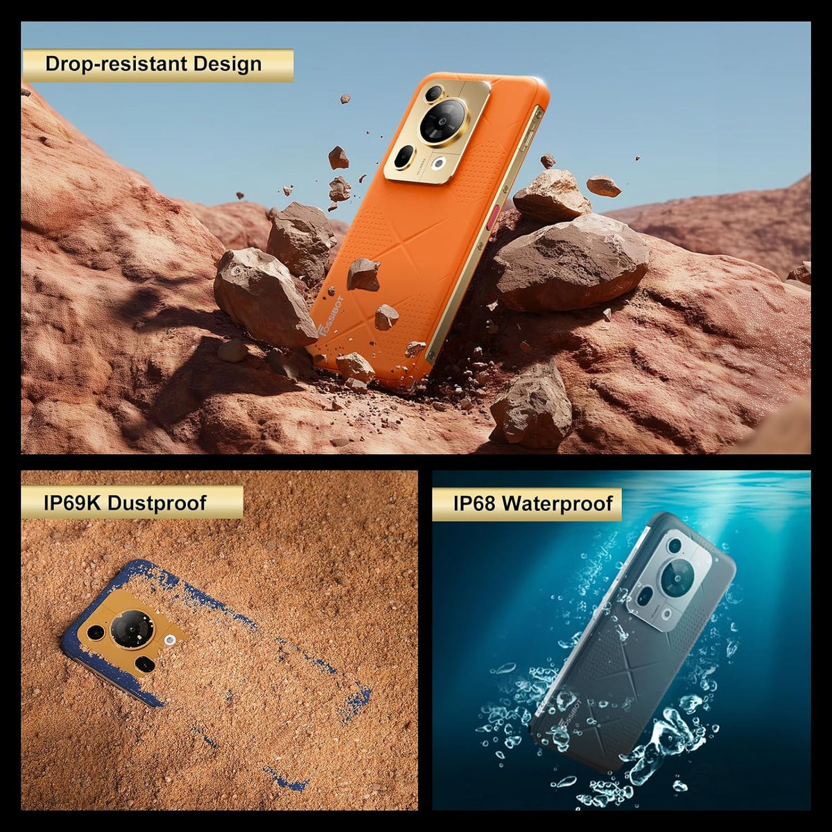 FOSSIBOT F112 Pro 5G Rugged Smartphone Unlocked, 24GB+256GB/1TB Android 14 Rugged Phone, 7150mAh Battery Cell Phone, 6.88'' Display, 50MP+16MP Camera, Dual SIM 5G Unlocked Phone