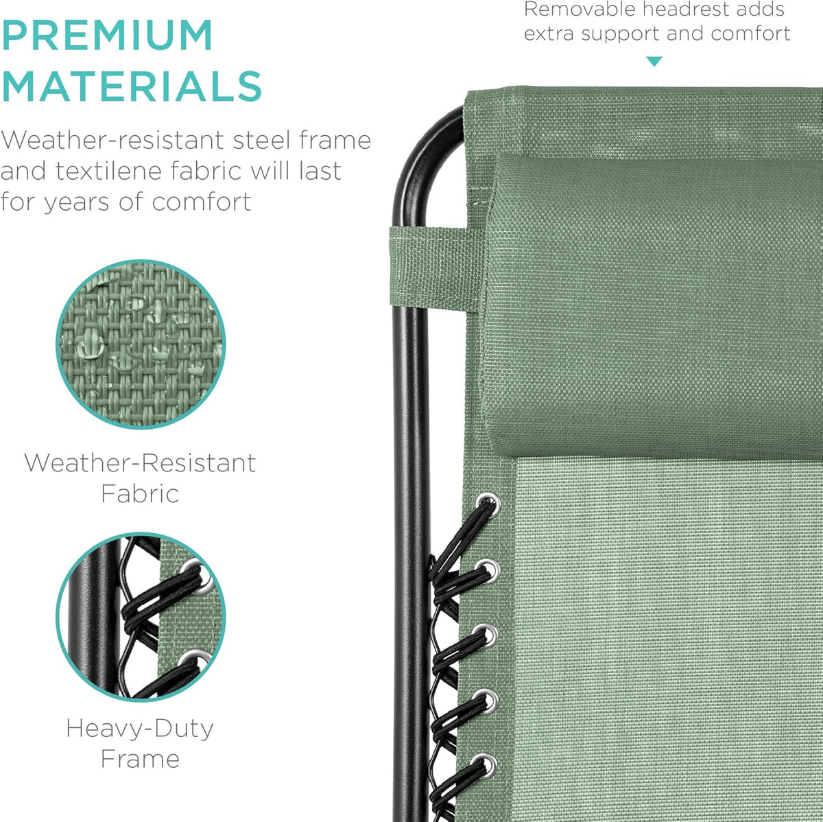 Best Choice Products Set of 2 Adjustable Steel Mesh Zero Gravity Lounge Chair Recliners w/Pillows and Cup Holder Trays - Sage Green