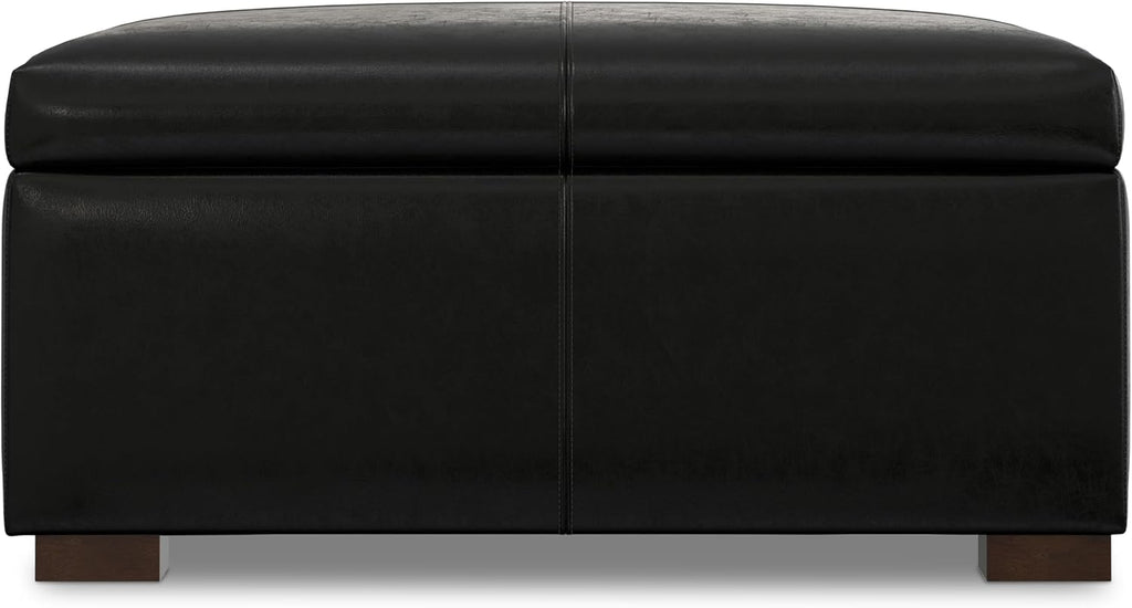 SIMPLIHOME Gabbie Storage Ottoman - 48 inch Wide Upholstered Vegan Leather Rectangle Storage Ottoman Bench in Midnight Black, Contemporary Ottoman for Living Room with Lift-Up Lid
