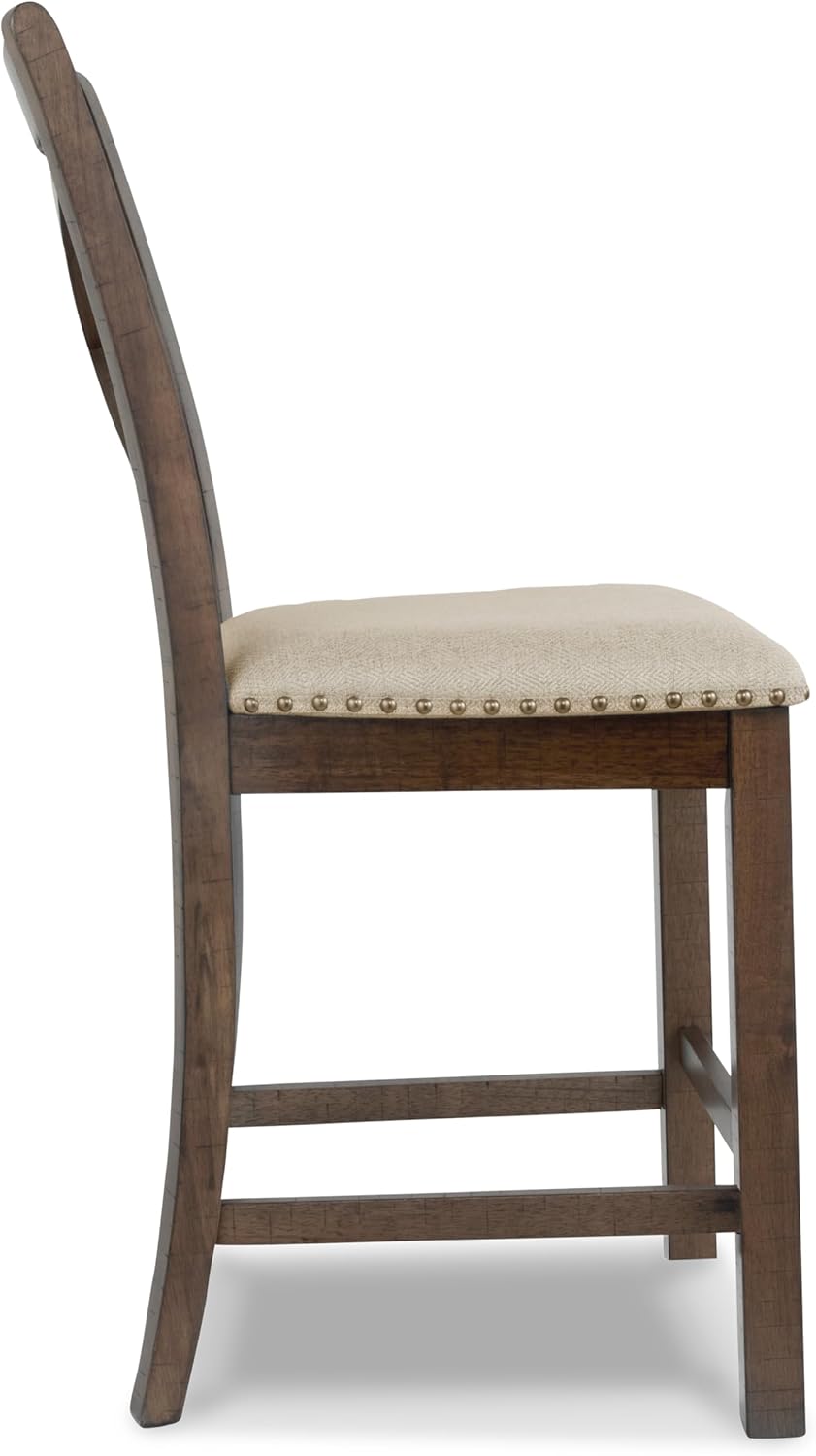 Signature Design by Ashley Moriville Rustic Farmhouse 24.5" Upholstered Barstool, 2 Count, Beige & Brown