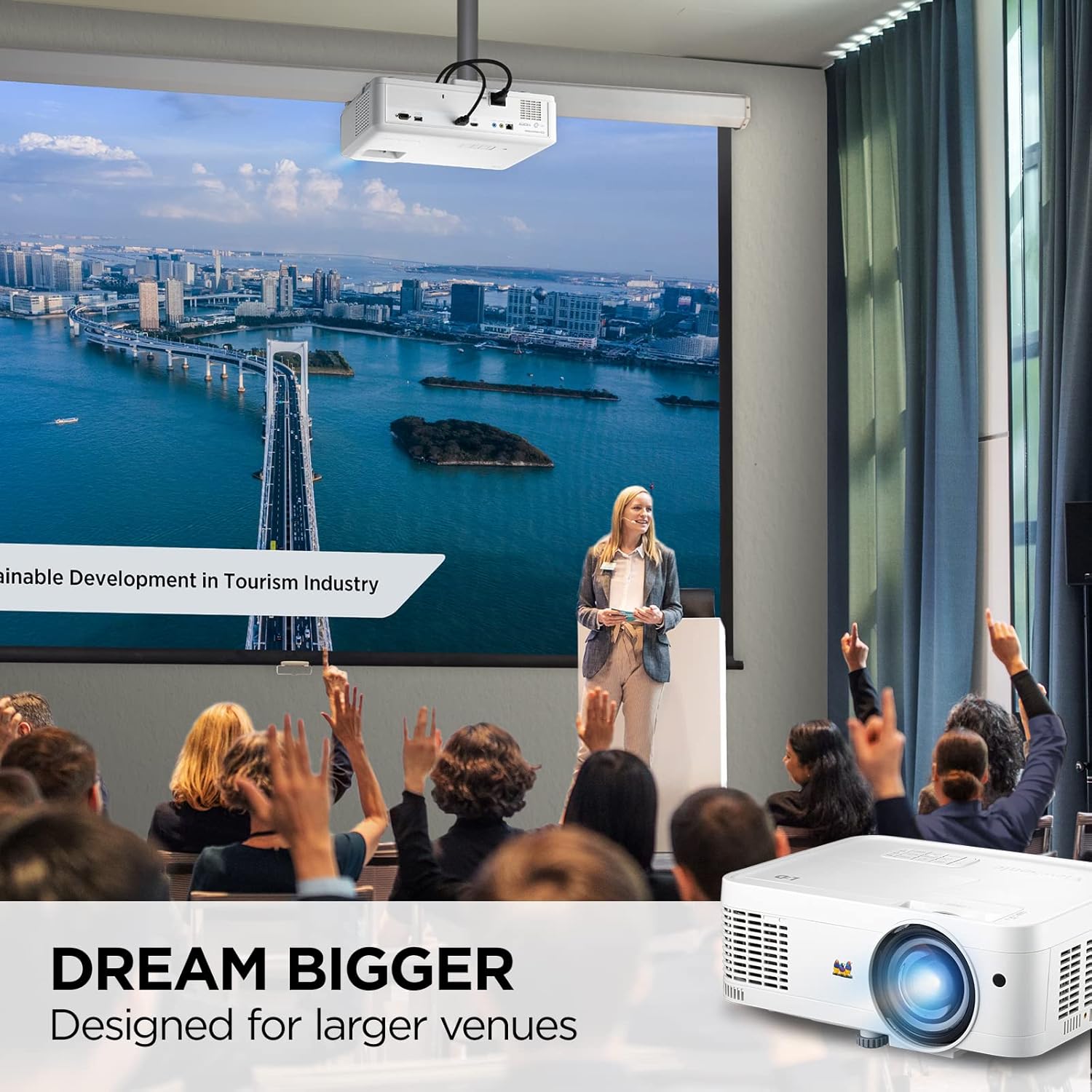 ViewSonic LS560WH 3000 Lumens WXGA Short Throw LED Projector, High Brightness for Business and Education, H/V Keystone and 360-Degree Projection for Easy Setup, and LAN Control Inputs