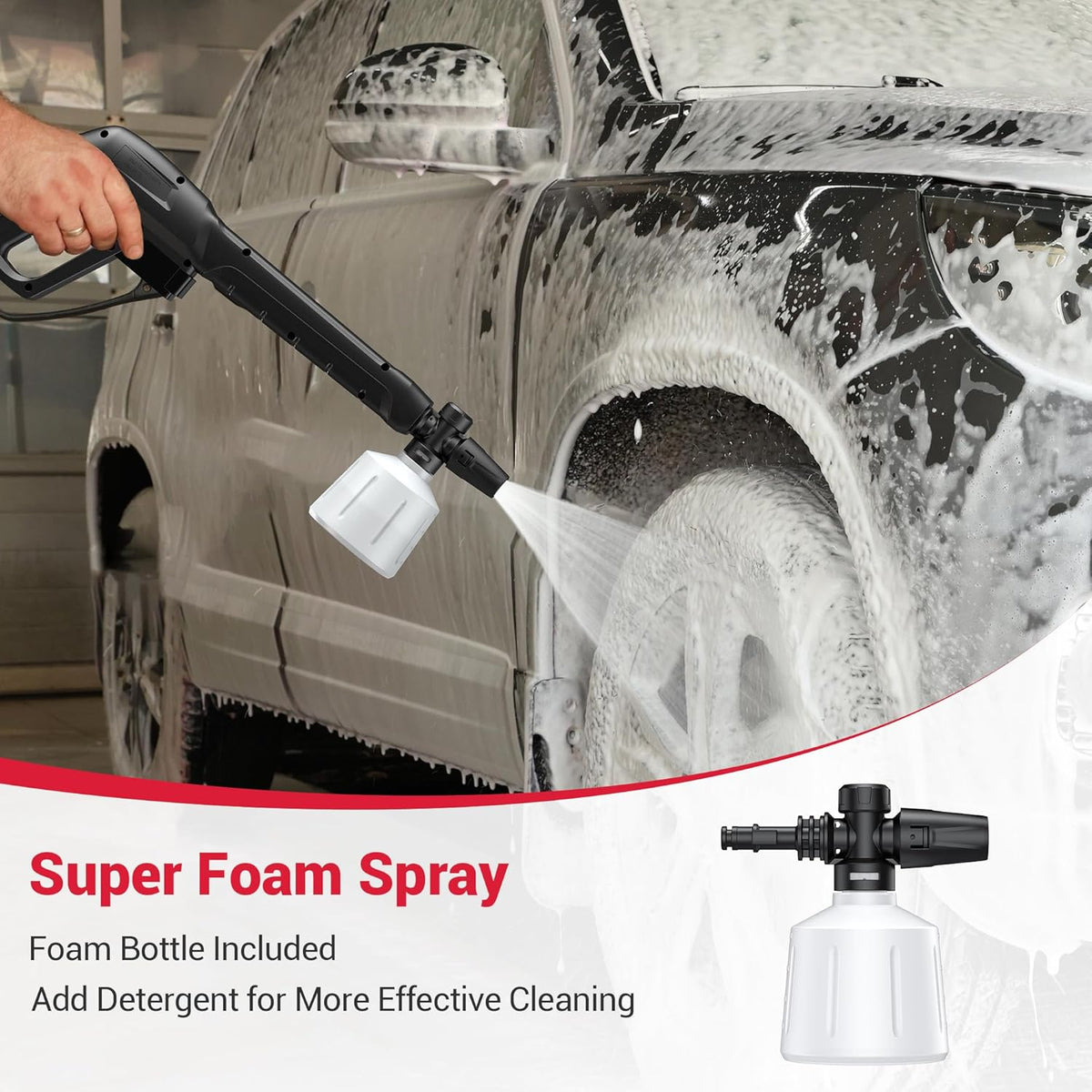 Electric Pressure Washer Power Washer with Foam Cannon & 4 Quick Connect Nozzles, Portable High Pressure Cleaning Machine for Cars Driveways Patios Outdoor Cleaning
