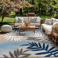 Rugshop Indoor/Outdoor Palm Leaf Area Rug, Non-Shedding Easy-Care Design for Backyard, Deck and Outdoor Lounge, Blue, 10' X 14'