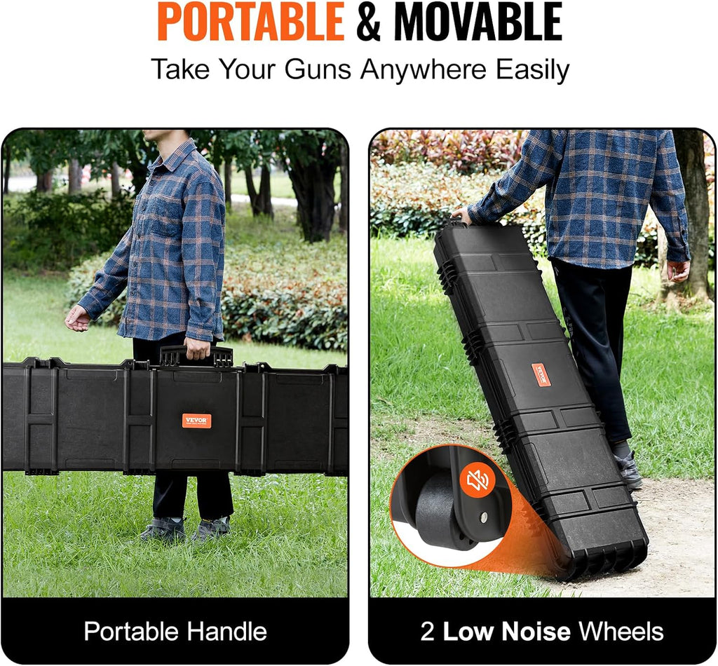 VEVOR Rifle Case, Rifle Hard Case with 4 Layers Fully-protective Foams, Lockable Hard Gun Case with Wheels, IP67 Waterproof & Crushproof, for Rifles or Shotguns