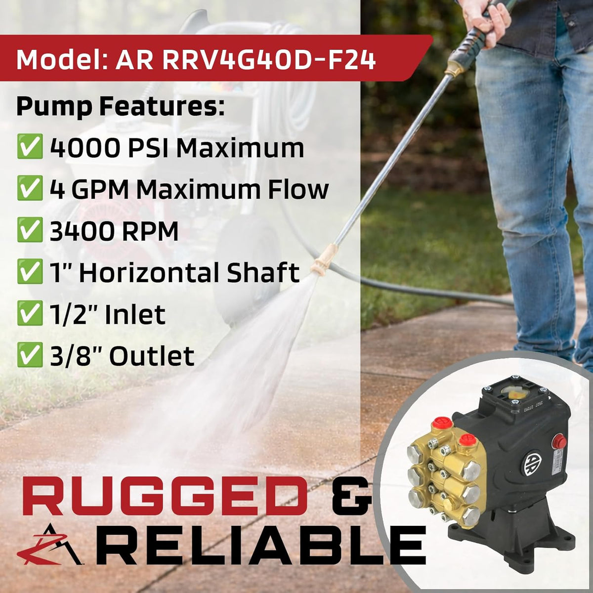 The ROP Shop OEM AR 1" Shaft 4000 PSI Pressure Washer Pump for MI-T-M JP-3504-2MHB, CA-4004