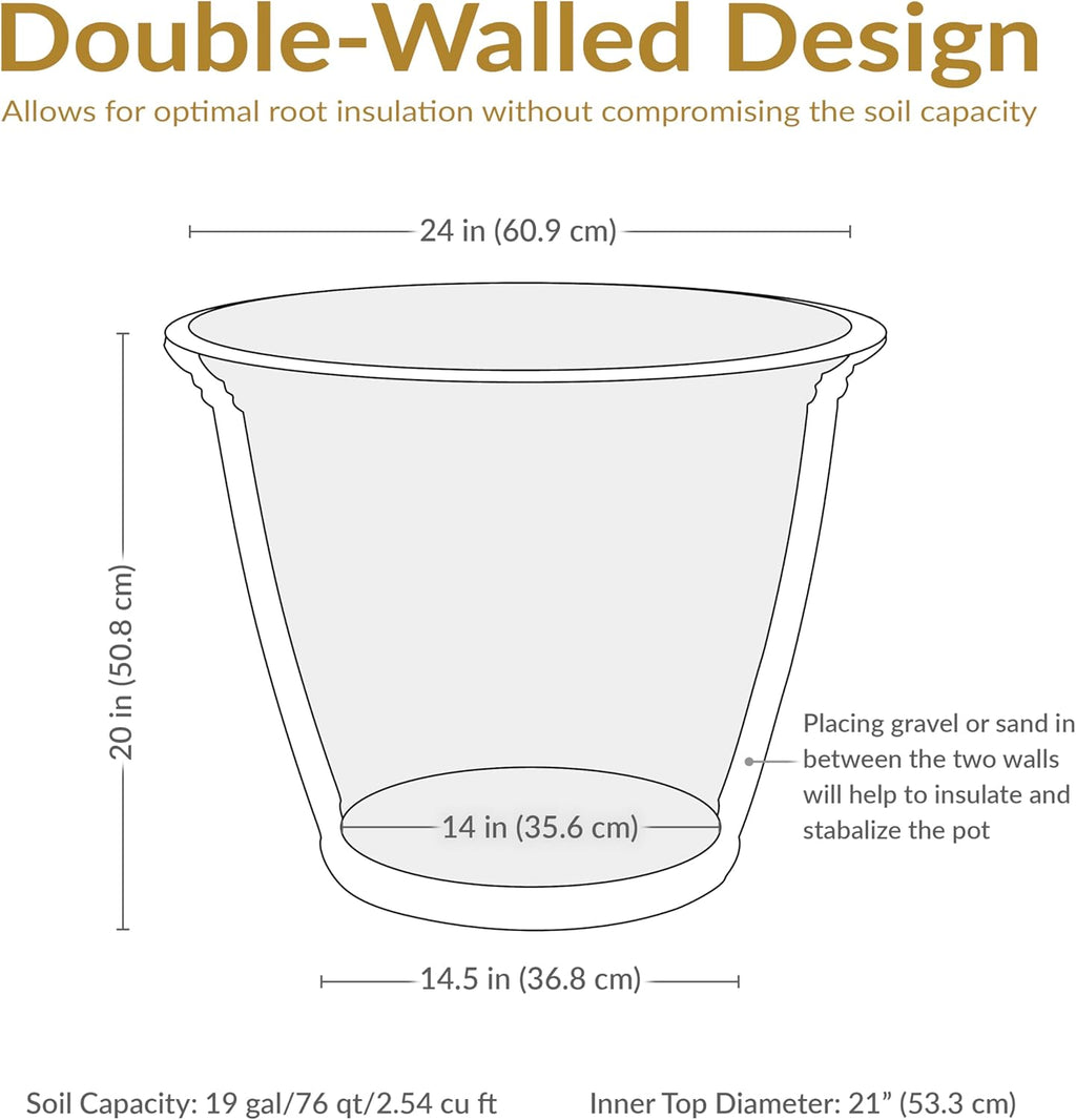 Sunnydaze 24-Inch Anjelica Large Plastic Pot for Plants - Outdoor Double-Walled Large Plastic Planter with Drillable Drainage Holes - Rust - 4pk