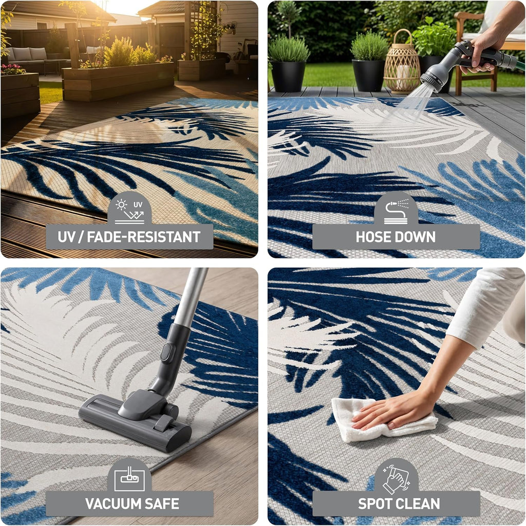 Rugshop Navy Lucca Contemporary Floral Indoor/Outdoor Area Rug Durable Polypropylene, Weather Resistant, Easy to Clean Perfect for Patio, Backyard, Deck and Outdoor Lounge 7'10" x 10'